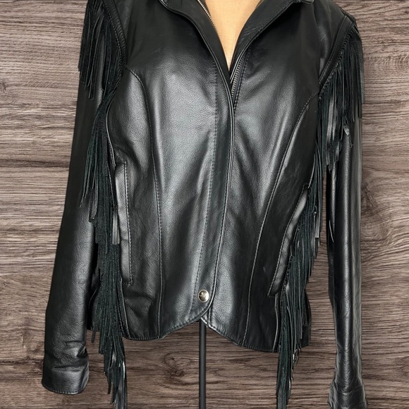 Harley Davidson Women's Heavy Leather Western Fringe Jacket Medium Made In USA - Picture 6 of 11